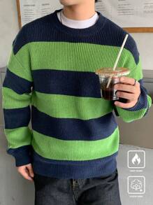 Manfinity CasualKnits Men's Casual Drop Shoulder Striped Knit Sweater For Autumn/Winter - Multicolor - View 3