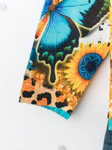 Suéter casual de cuello redondo con estampado de mariposas y flores para mujer de talla grande, de punto, para otoño/invierno - Multicolor - Ver 5