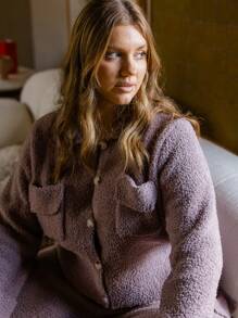 Aralina Curve Bouclay 贴袋纽扣前开衫 - 淡紫色 - 查看 2