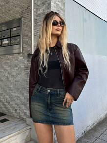 Forever 21 Blue Washed With Pockets Bodycon Sexy Mini Denim Skirt - Dark Wash - View 6