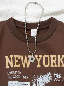 Tween Girls Casual Everyday Slogan Print Round Neck Loose Fit Sweatshirt, Autumn - Coffee Brown - View 5