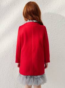 Blossori Young Girls French Style Elegant Red Bowknot Belted A-Line Double Breasted Coat For Autumn/Winter - Red - View 2