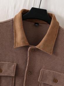 Manfinity Homme Chaqueta holgada de talla grande con botones y bolsillo con solapa para hombre, adecuada para otoño