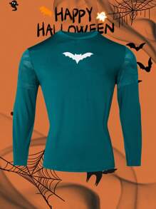 Manfinity Running Boyfriend-Stil Herren Rundhals Langarm bedrucktes lässiges Sport T-Shirt & Trägershirt Set, minimalistisches Design, Halloween - Graublau - Übersicht 1