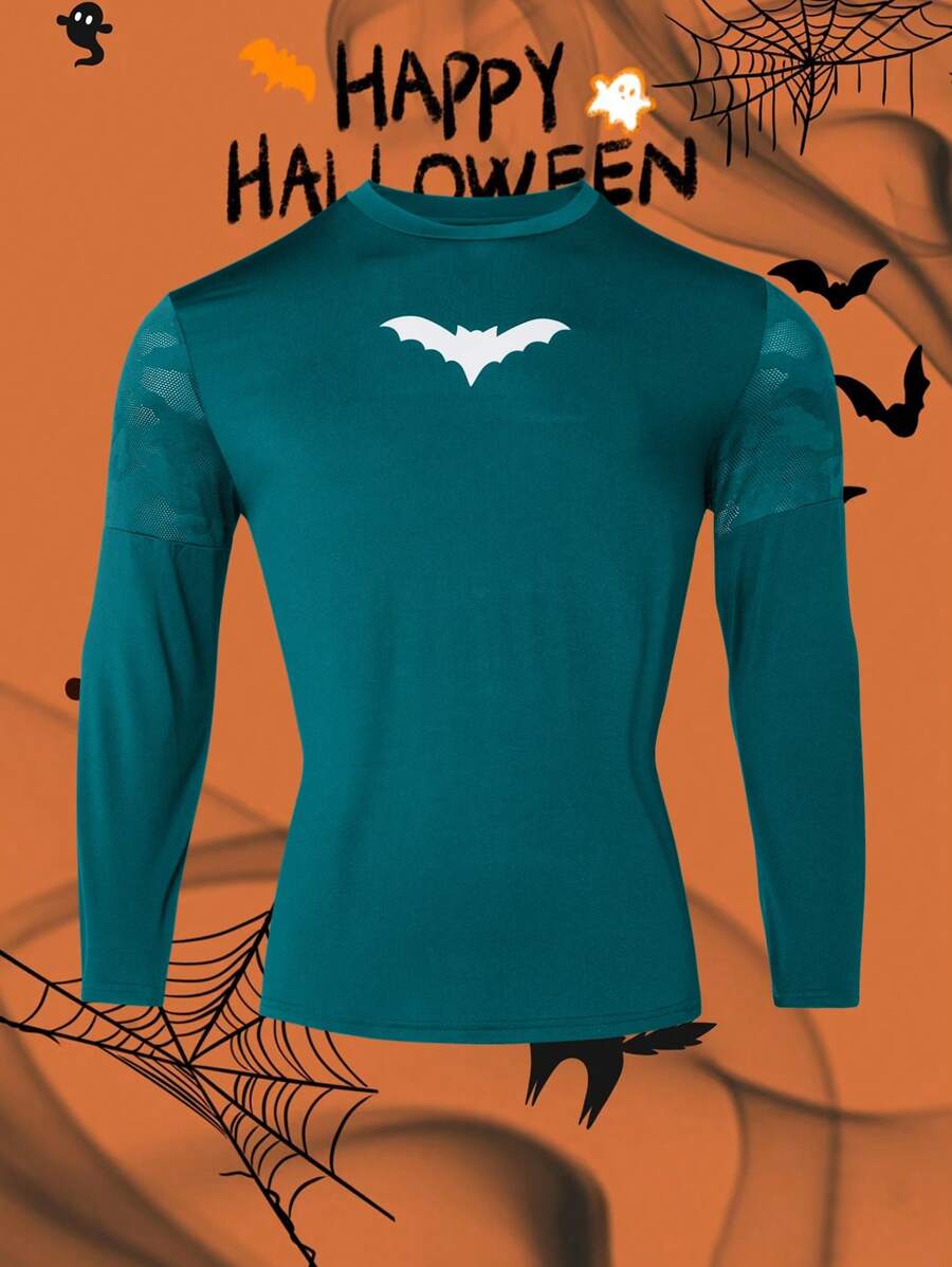 Manfinity Running Boyfriend-Stil Herren Rundhals Langarm bedrucktes lässiges Sport T-Shirt & Trägershirt Set, minimalistisches Design, Halloween - Graublau - Übersicht 1