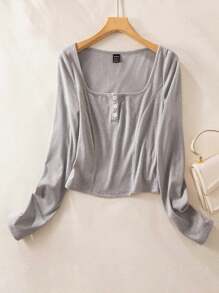 SHEIN BASICS Casual Solid Color Scoop Neck Cropped Fitted T-Shirt For Women