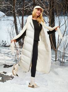 SHEIN EZwear White Woven Sleeveless Long Coat For Women, Cold Protection - White - View 7
