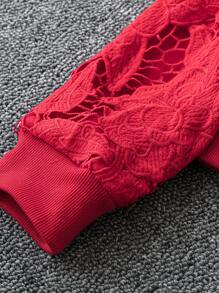 SHEIN LUNE Lace Up Zip Closure Regular Jacket - Red - View 4