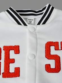 SHEIN Explorewe Bộ 2 áo khoác bóng chày thêu chữ thường ngày cho bé gái tuổi teen và bộ áo liền quần, phù hợp cho mùa thu/đông - trắng - Xem 8