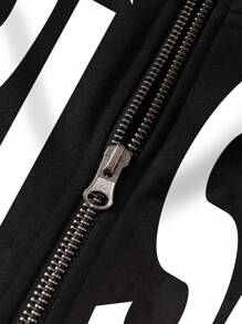Manfinity Hypemode Áo hoodie in chữ ngôi sao mùa thu có khóa kéo phía trước cho nam - màu đen - Xem 5