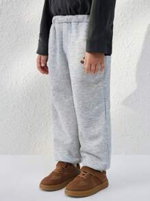 Blossori Young Boys' French Elegant Gray Letter Print Knitted Loose Elastic Waist Sweatpants For Autumn/Winter - Grey - View 4