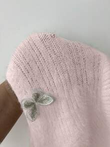 Chiquease Áo len dệt kim cổ chữ V cho nữ, thiết kế ngắn bất đối xứng tinh tế với họa tiết bướm 3D, thời trang, thu/đông - Màu Hồng baby - Xem 6