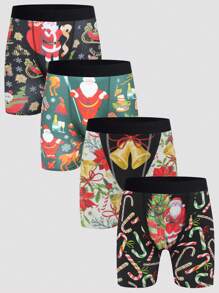 Notgurli 4pcs Men's Christmas Candy Print Boxer Briefs - Multicolor - View 3