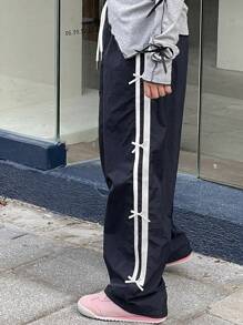 Dazy Kids 青少年女孩抽绳腰口袋直筒长裤，返校服装 - 藏蓝色 - 查看 9