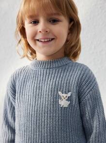 Blossori Young Boy Embroidered Stand Collar Casual Versatile Long Sleeve Pullover Sweater - Grey - View 6