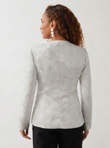 SHEIN Unity Women Floral Jacquard Round Neck Long Sleeve Single Breasted Elegant Blazer Jacket For Autumn - Cream - View 2
