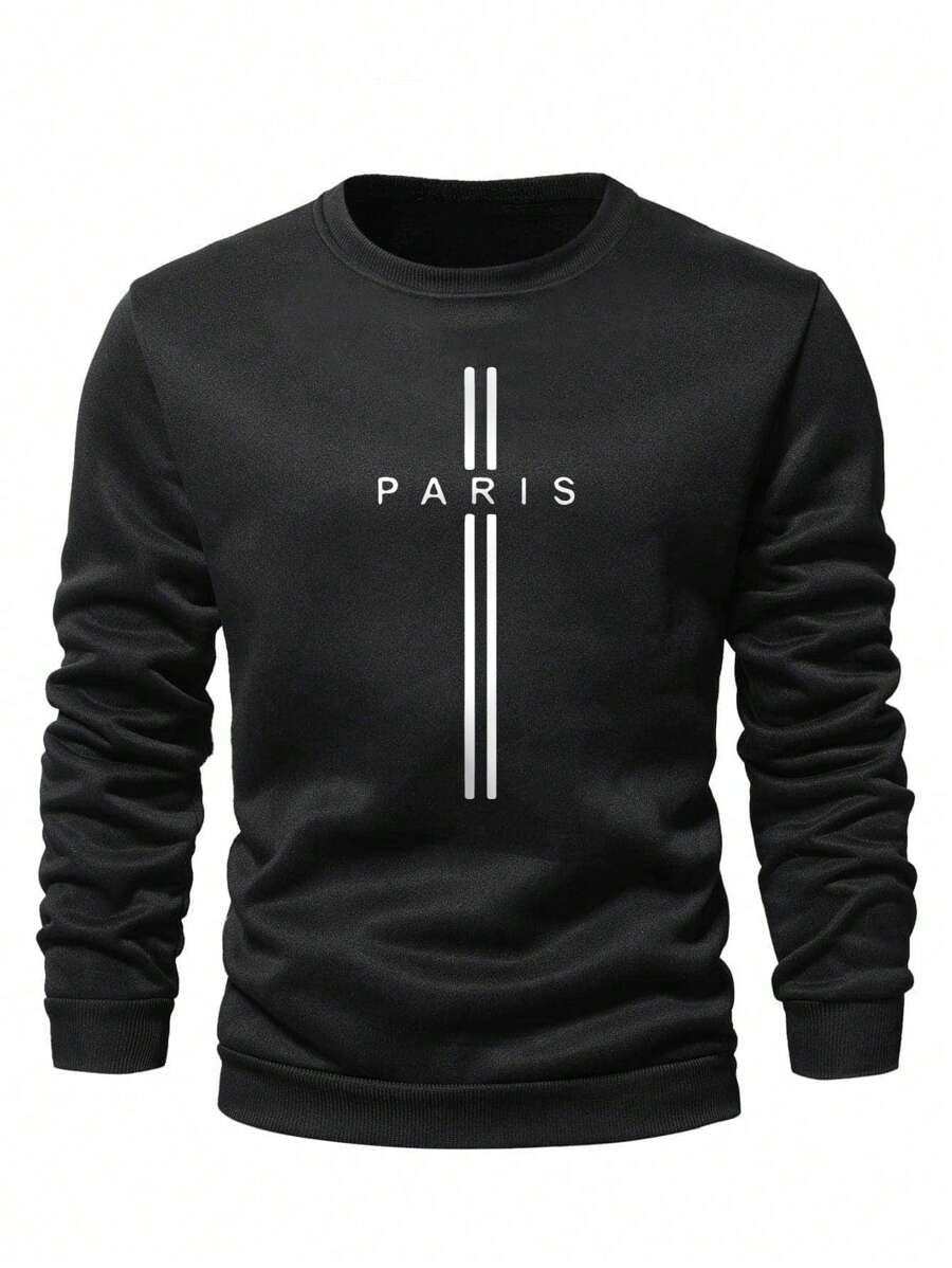 Manfinity Homme Plus Size Men Letter Graphic Print Crew Neck Casual Sweatshirt, Fall Season