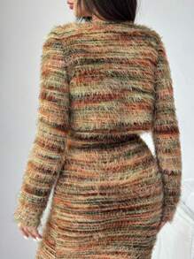 RosyDaze Retro Fluffy Creative Burgundy Sexy Knit Cardigan Crop Top, Autumn/Winter Fall Cloth For Women - Brown - View 2