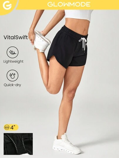 GLOWMODE 4英吋VitalSwift超輕反光束口拉鍊側口袋短褲，內置內褲，可用於跑步運動