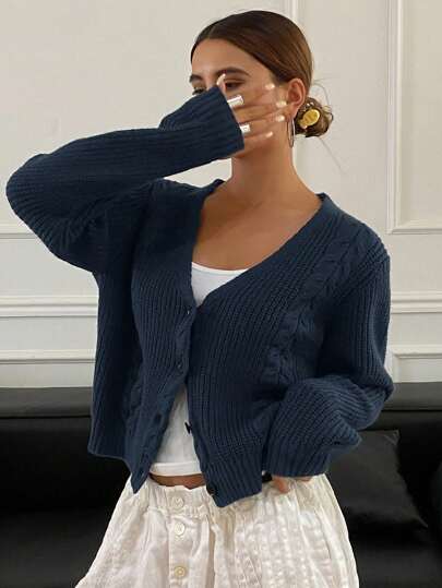 Livesso New Arrival Autumn Cropped Twist Knitted Cardigan For Women,Back To School Clothes,Fall Women Clothes Jacket