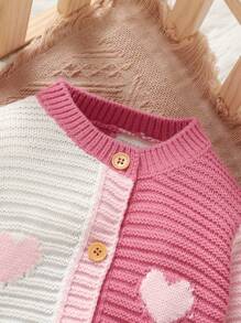 SHEIN 女婴梦幻粉色，饰有甜心点缀，优雅圆领长袖连体衣设计，为宝宝打造休闲风格，柔软温暖，展现可爱魅力 - 粉色 - 查看 6