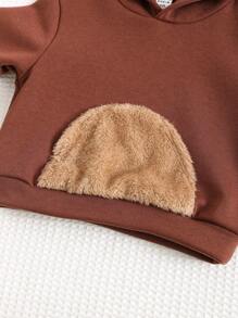 SHEIN 休闲可爱驯鹿角图案宽松保暖卫衣，适合男婴女童，秋冬季节穿着，圣诞节理想之选，时尚休闲学院风 - 棕色 - 查看 5