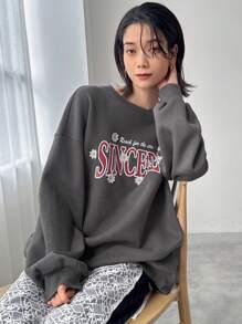 FRIFUL Women's Loose Fit Thermal Lined Printed Crew Neck Sweatshirt Fall,Winter - Grey - View 9
