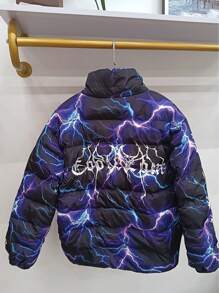 SHEIN Teens/Youth Lightning Letter Graphic Padded Stand Collar Thick Insulated Down Jacket, Winter