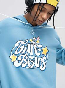 ROMWE MEN ROMWE X Care Bears Men Casual Letter & Cartoon Star Print Drop Shoulder Loose Drawstring Hoodie, Spring Autumn - Blue - View 7