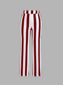 SHEIN Unity 2 pièces/Set Débardeur bandeau fendu avec ourlet plissé rayé et pantalon à coupe aléatoire pour femme - Multicolore - Voir 4