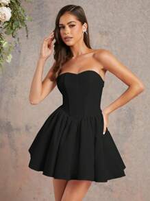 L'Amorae Váy corset xếp lớp vải tuyn organza buộc dây sau lưng - màu đen - Xem 2