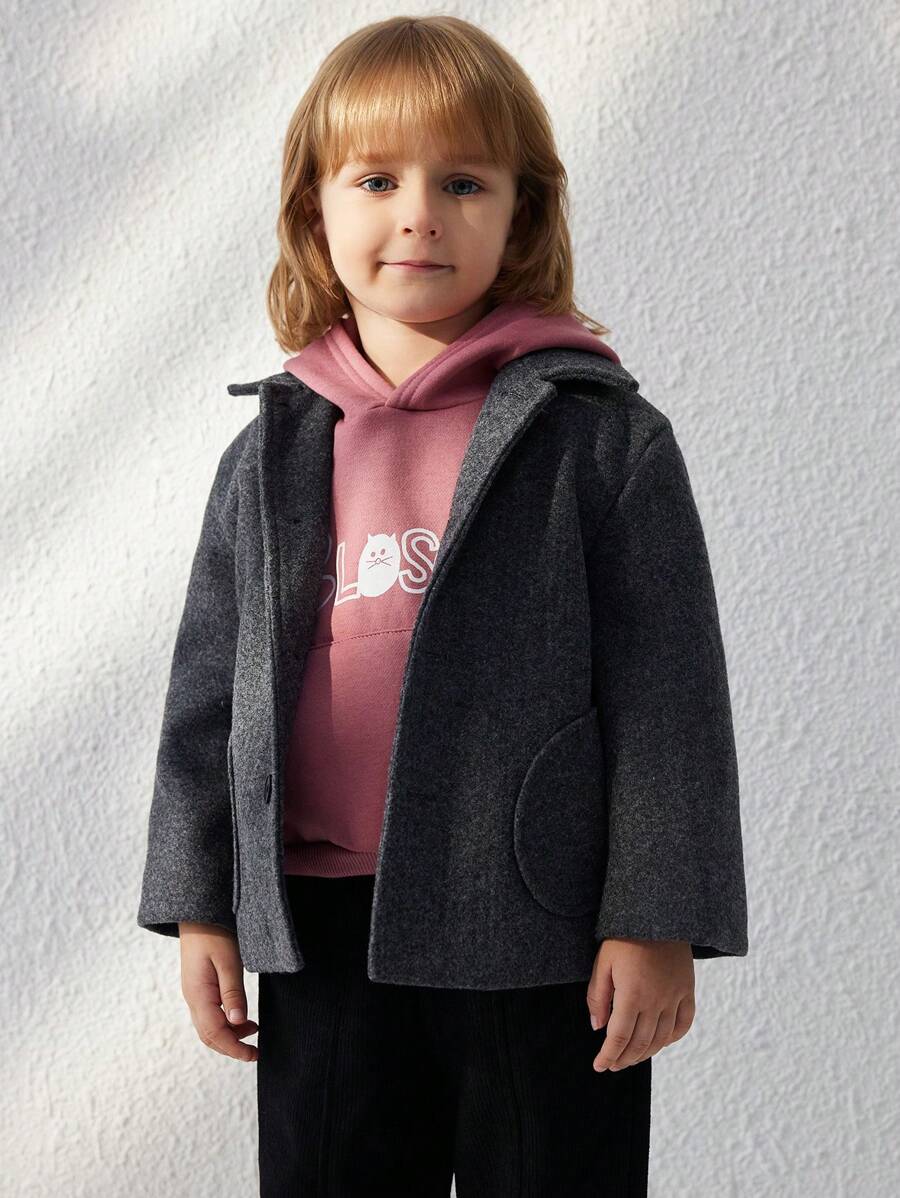 Blossori 男童法式优雅深灰色编织修身立领单排扣大衣，秋冬款 - 灰色 - 查看 1