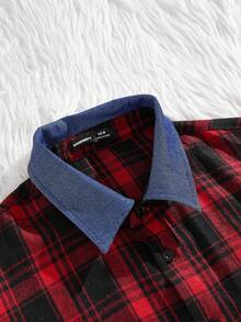 Manfinity NXTstreet Men's Casual Woven Patchwork Lapel Cardigan Shirt, Suitable For Autumn, For Christmas - Red - View 4