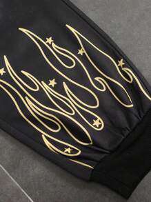 Manfinity EMRG Pantalones deportivos casuales con cordón en la cintura y estampado de letras y pentagramas para hombre