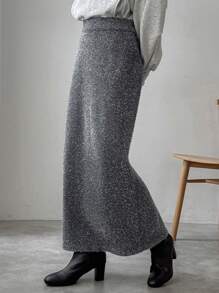 FRIFUL 1 件女士纯色长款优雅通勤针织裙 - 灰色 - 查看 3