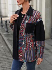 LanaWest Áo khoác nhung kẻ màu tương phản dáng rộng thoải mái cho nữ - Nhiều màu - Xem 6