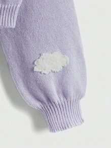 ROMWE Kawaii 1 件女式前扣长袖图案细节简约休闲衬衫，适合日常穿着 - 淡紫色 - 查看 3