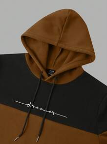 Manfinity Homme Áo hoodie có dây rút túi Kangaroo hai tông màu in chữ thường ngày cho nam, lót nhiệt, dành cho mùa thu/đông - Nhiều màu - Xem 4