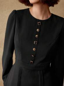 MOTF PREMIUM ROBE MIDI À VOLANTS ASYMÉTRIQUE À MANCHES LONGUES ET UNIE - Noir - Voir 4