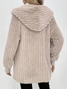 SHEIN LUNE Women Hooded Drawstring Hem Plush Texture Casual Commuter Elegant Outerwear, Suitable For Autumn/Winter