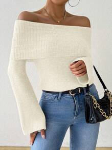 Chiquease 秋冬新款时尚纯色方领针织套头衫 - 白色 - 查看 7