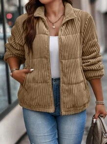 Calvaya 加大码舒适保暖拉链前加垫棉衣，秋冬装