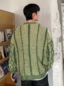 Manfinity CasualKnits Jersey de cuello redondo de manga larga con bloque de color a cuadros minimalista para hombre, informal para uso diario, salir, amigos - Verde - Ver 2