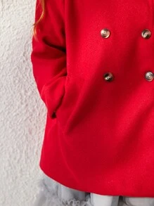 Blossori Young Girls French Style Elegant Red Bowknot Belted A-Line Double Breasted Coat For Autumn/Winter - Red - View 7