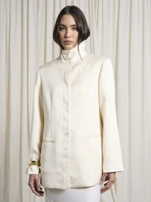 AiiRZ 立领长袖专业商务办公正式挺括长袖经典职业装秋冬外套西装夹克，纽扣闭合 - 黃色 - 查看 2