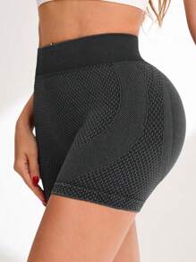 Schwarze matte nahtlose Sport-Shorts mit breitem Bund