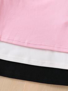 6 stuks/set meisjes en peuters ronde hals gebreide vlinder print T-shirt en legging set, geschikt voor casual dagelijks gebruik