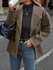 EMERY ROSE Women's Casual Everyday Stand Collar Double Breasted Overcoat, Autumn Fall Winter Cloth For Women