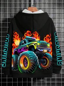GraphicGems Young Boy Hoodie With Truck & Digital All-Over Print, Casual Style