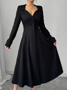 SHEIN Unity Women Elegant Butterfly Collar A-Line Jacket Fall Cloth For Women - Black - View 3